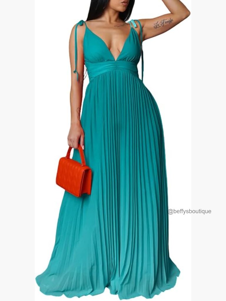 Maxi Dress Pleated Halter A-Line Sleeveless Flowy Casual Party